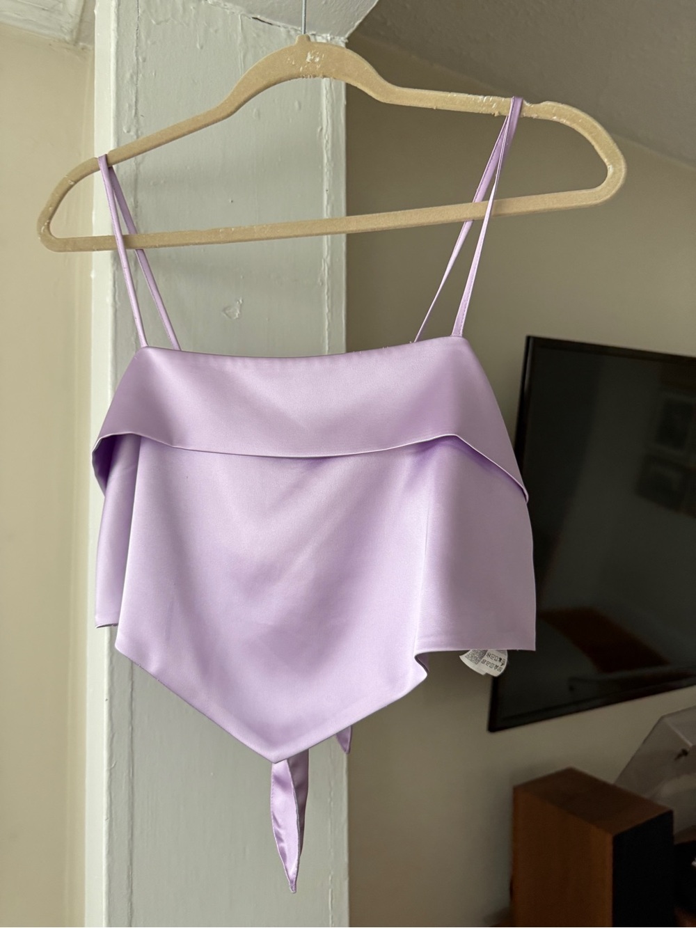 Forever 21 Lilac Satin Tie Back Crop Top Size Small Cami Lavender
